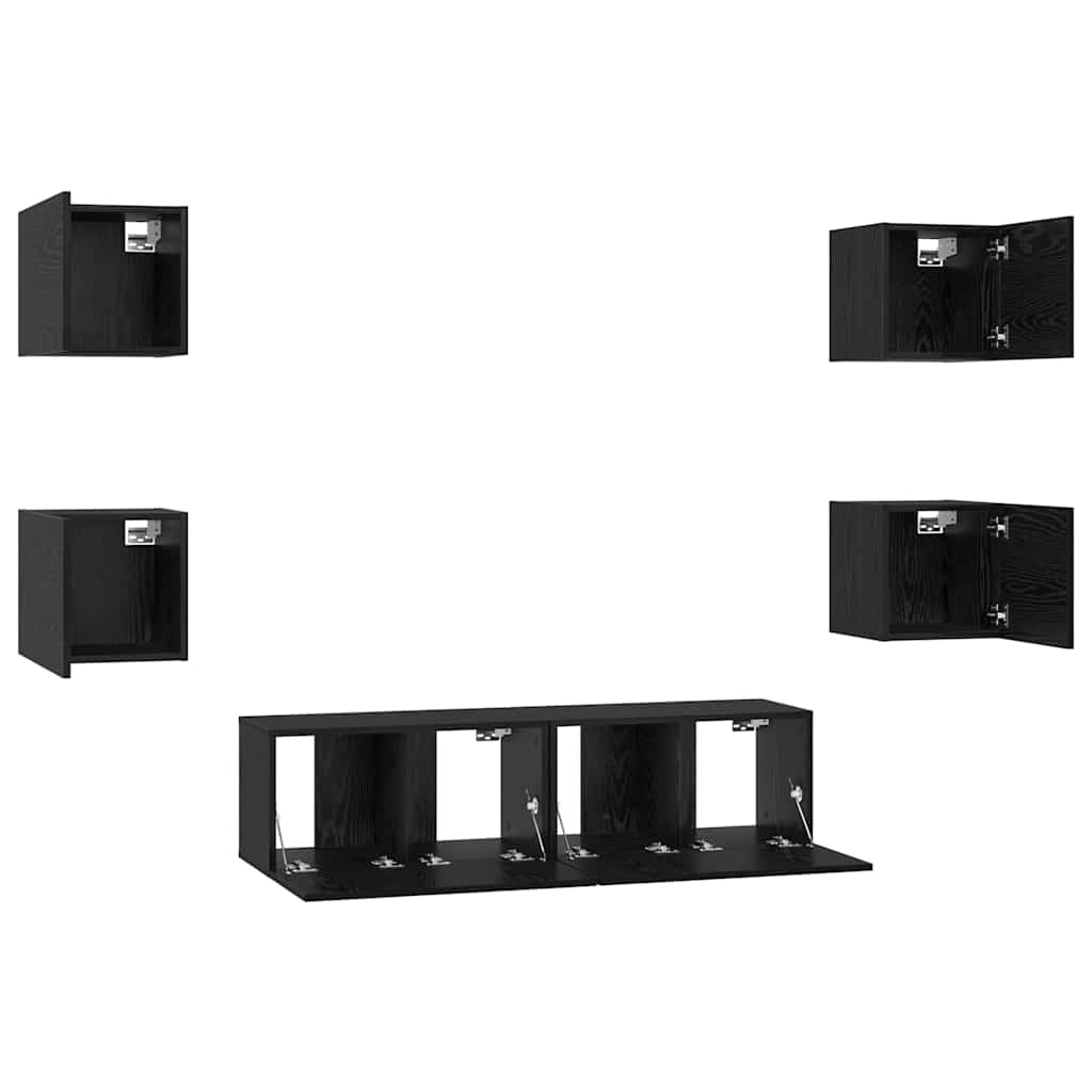 6 Piece TV Cabinet Set Black Oak Effect Wood Based Material