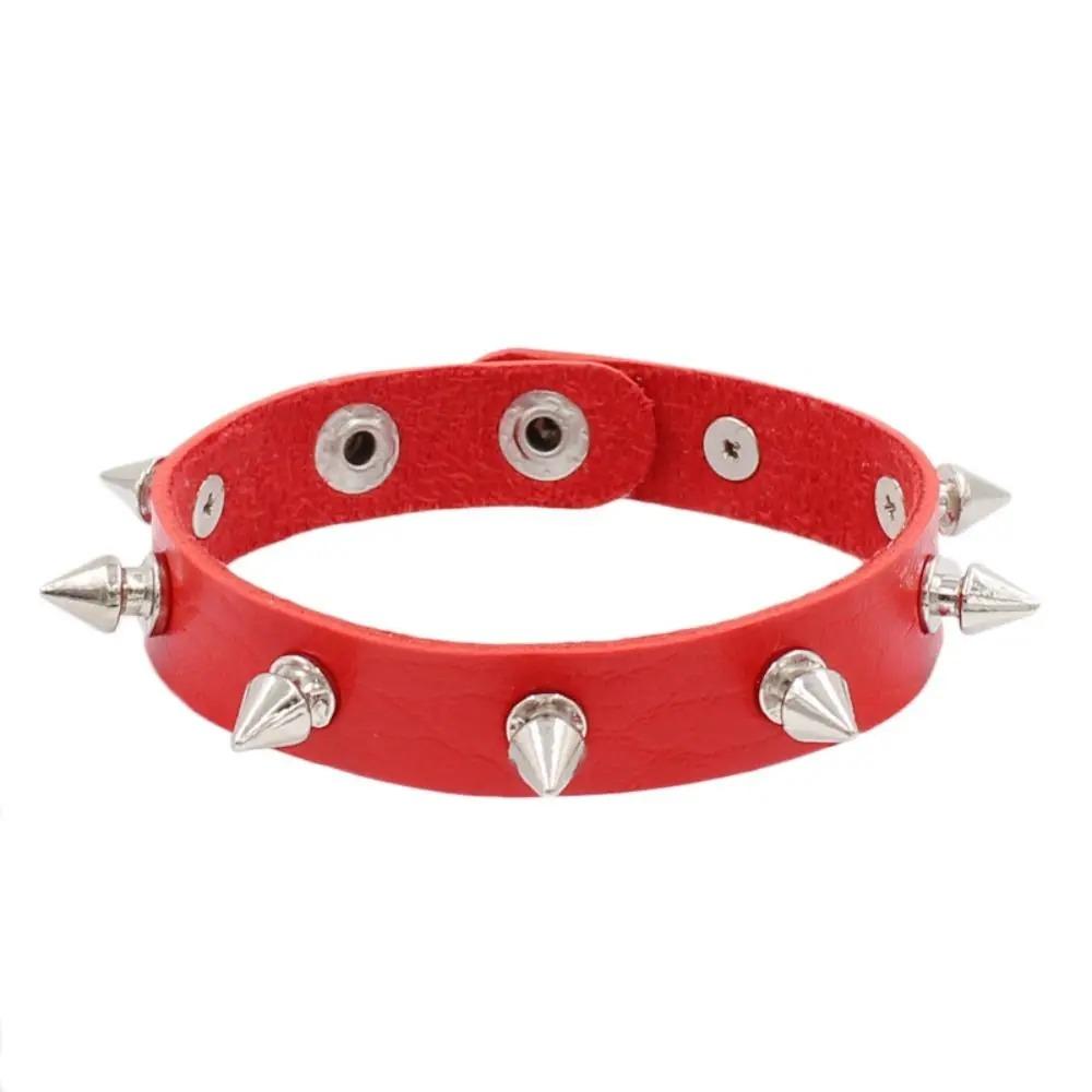 Unisex Gothic Studded Bracelet Pu Leather Adjustable Black Wristband Hip Hop Double-layer Colorful Rock Punk Cuff Bangle