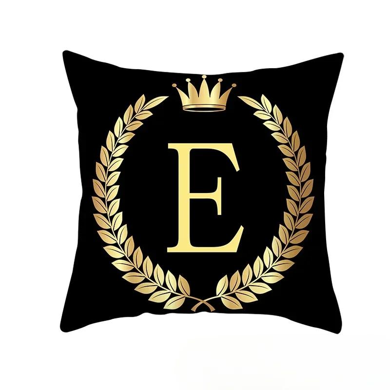 2piece 45x45cm Black Gold Letter Fleece Printed Pillow Cover Crown Sofa Cushion Cover Home Furnishings Pillowcase Without Core
