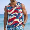 Men’s Sleeveless V Neck Tank Top with Tropical Tree and Flag Print Casual Lightweight Summer Shirt