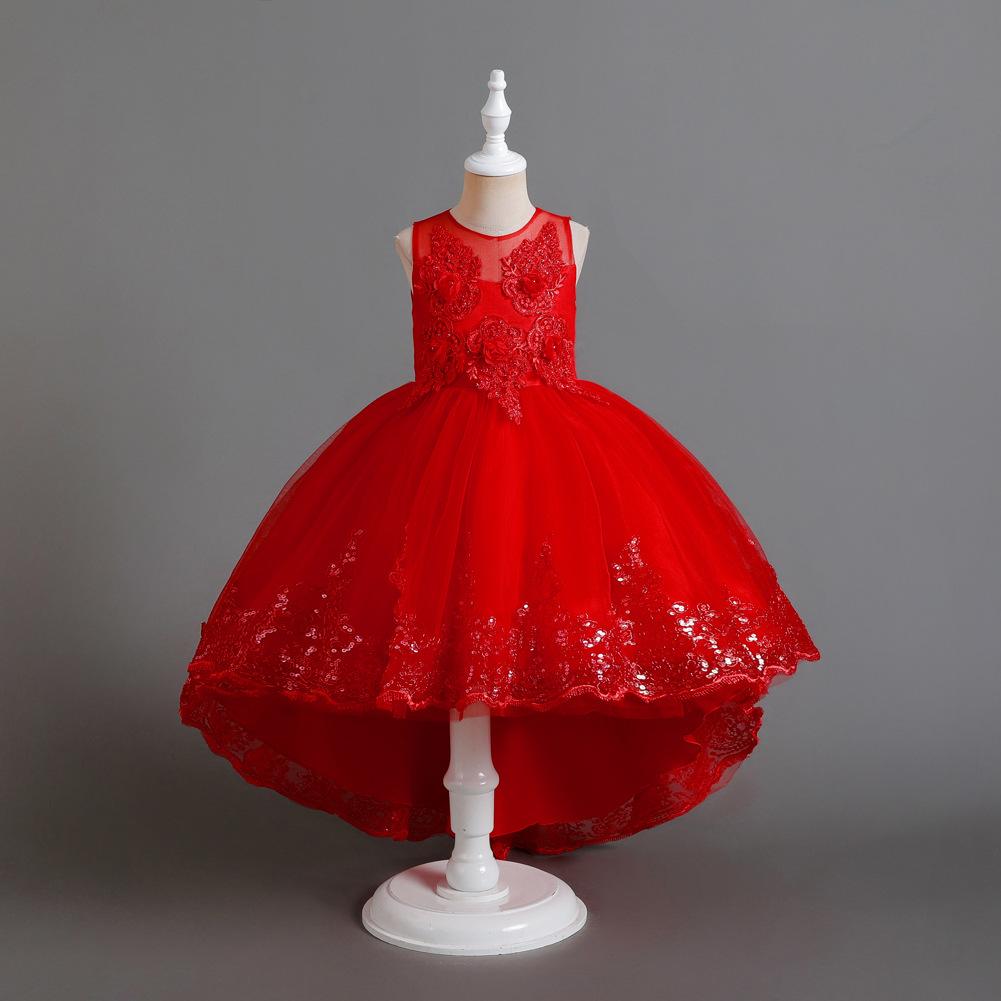Mädchen-Organza-Kuchen-Prinzessinnen-Kleid mit Schleppe Hochzeits-Blumenmädchen-Kleid Party-Bankett-Outfit Atmungsaktives Netz Formelle Kleidung