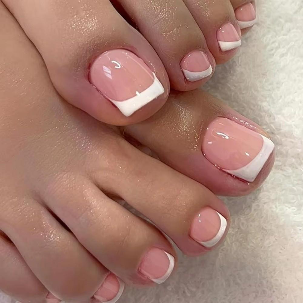 120Pcs Press on Short Tip Toenail Chic French Fake Toe Nails Luxury Tip Nails Set Nails Art