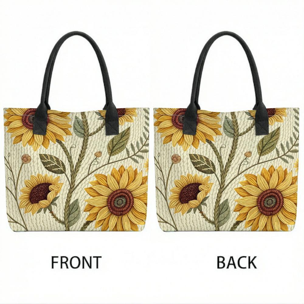  Sunflower Print Tote Bag Casual Large Capacity Canvas Handbag for Daily Use