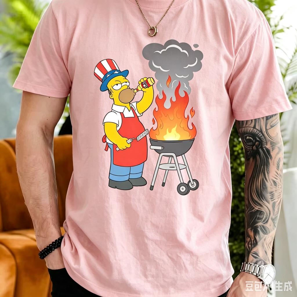 2026 New Summer Cartoon Family Dad Barbecue Graphic Print Cotton Short Sleeve Tshirt Unisex Unisex Unisex Casual Streetwear Tops