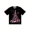 European Size Womens Cartoon Christmas Tree Print T Shirt Round Neck Short Sleeve Casual Summer Fashion Trend Street Wear Top