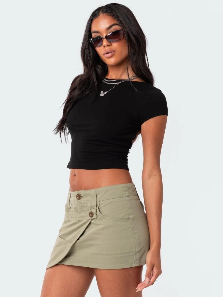 Women's O-neck Backless T-shirt Short Sleeve Solid Color Crop Top Summer Cute Baby Tee Y2k Clothes Bodycon Tunics Fashion Tank