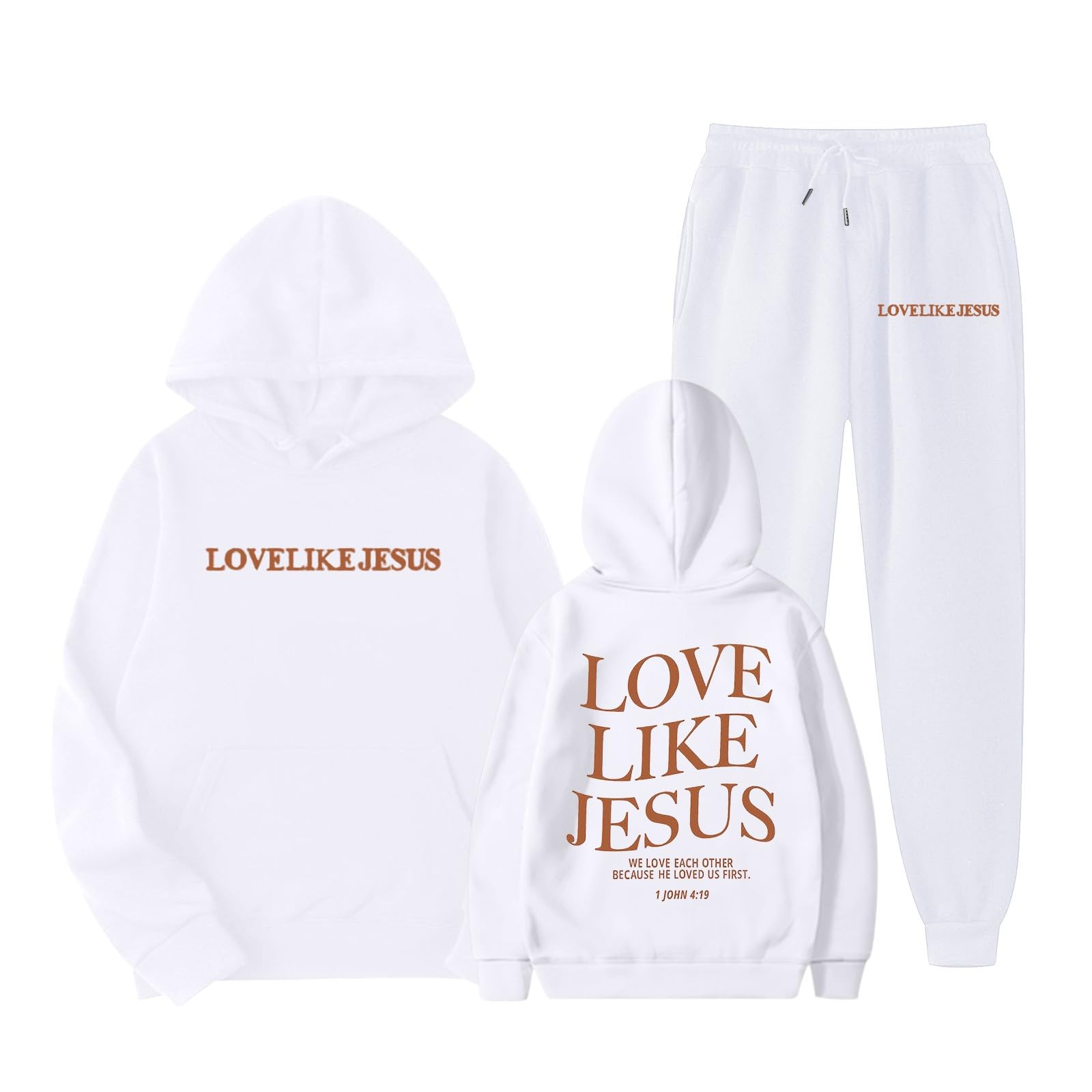 

Kids Hoodie and Sweatpants Set Pullover Sweatshirt with Printed Text Boys Girls Casual Two Piece Outfit Elastic Waist Jogger Pants 150 білий