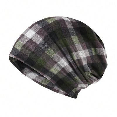 Unisex Cross-border Plaid Cashmere Beanie - Warm, Multifunctional Slouchy Hat for Autumn/Winter