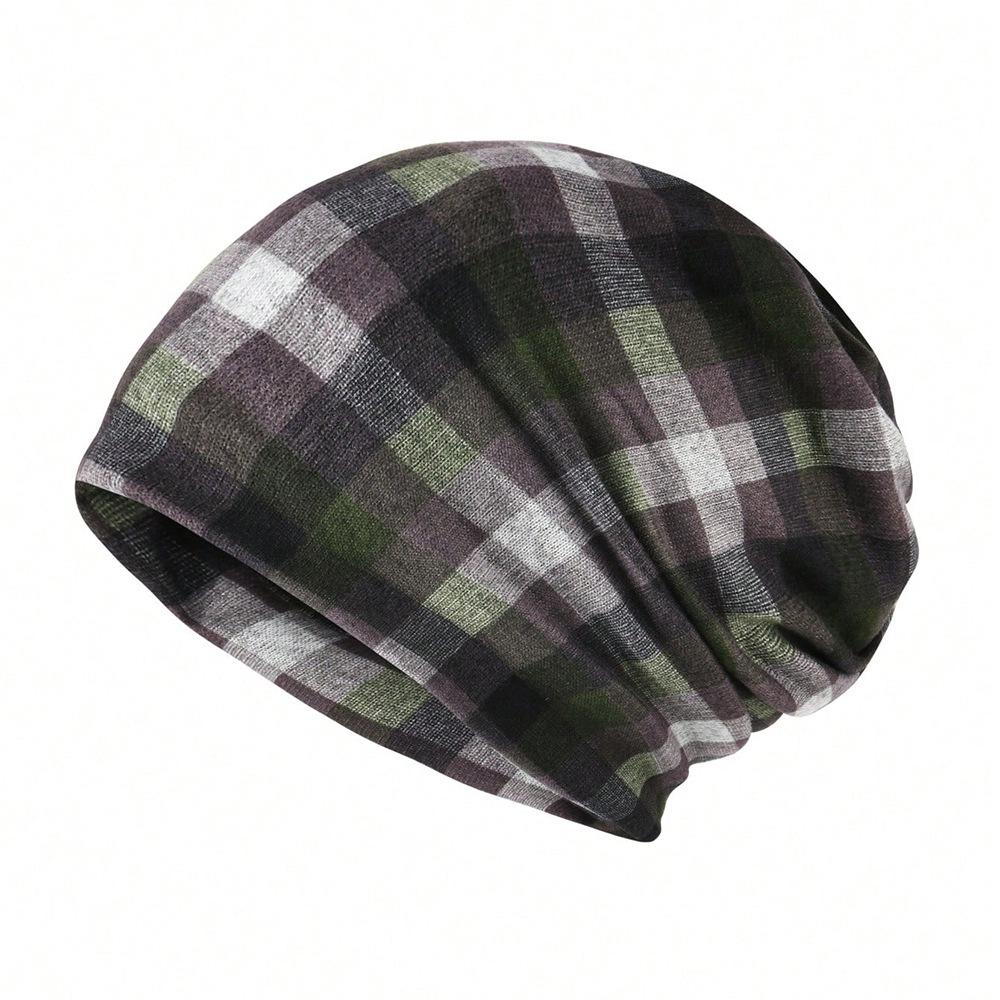 

Unisex Cross-border Plaid Cashmere Beanie - Warm, Multifunctional Slouchy Hat for Autumn/Winter One Size