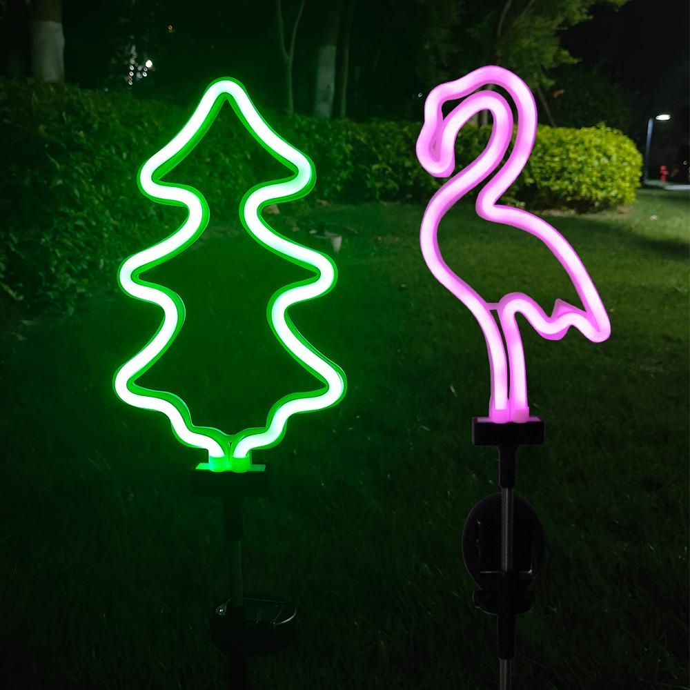 Neon Solar Garden Light Waterproof Landscape Courtyard Lamp Christmas Tree Flamingo Neon Lights Christmas Party Decor Supplies