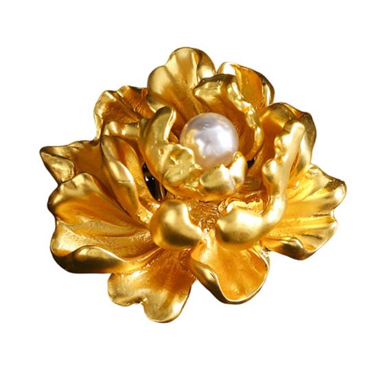 

Брошь Золотой Пион с Искусственным Жемчугом, Сплав, Цветочная Булавка на Лацкан, для Свитера, Кардигана, Пальто