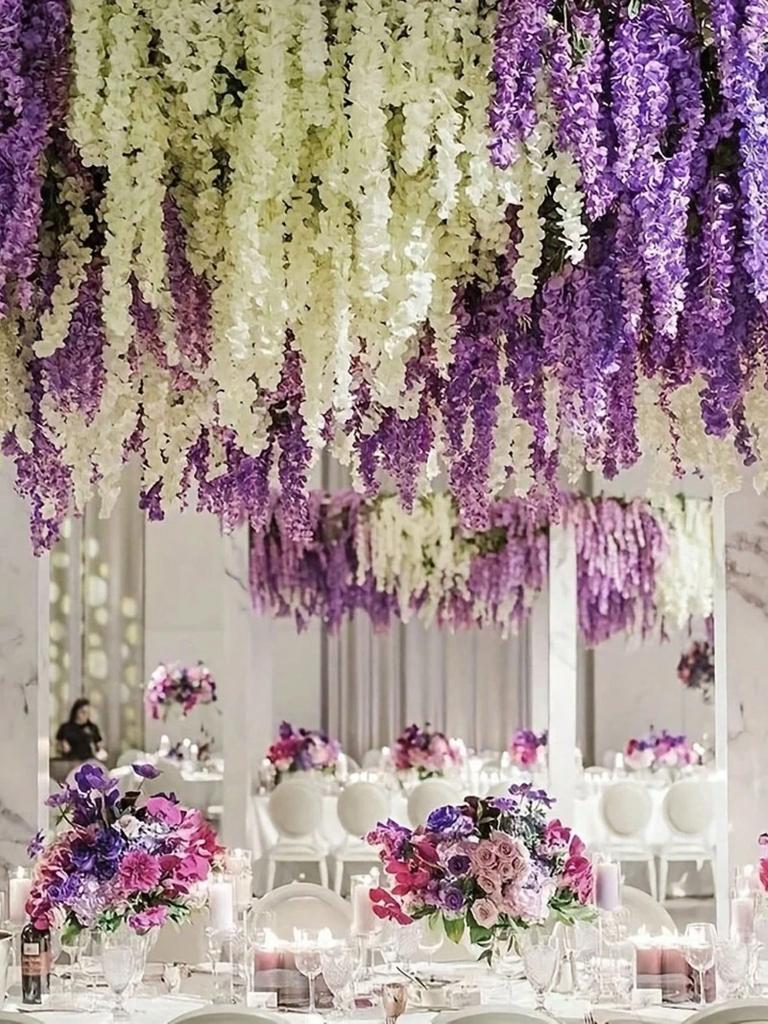 10 Artificial Wisteria Flowers Vines Silk Flowers Hanging Wreaths Wedding Party Home Decoration Green Wall Ceiling Flower Decor