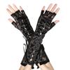 Women Fingerless Ritual Dance Long Halloween Gloves Punk Gothic Mittens Silk Ribbon Lace Gloves