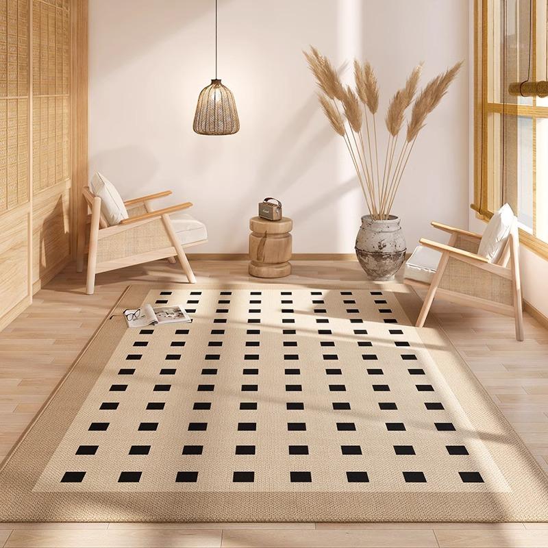 Simple Geometric Wind Carpet Living Room  New Log Wind Non-washable Bedroom Bedside Rug Japanese Floor Cushion