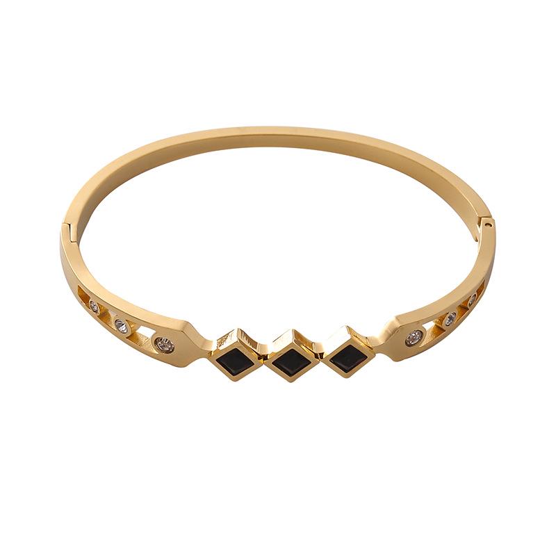 Elegant Titanium Steel Rhombus Bracelet with 18K Gold Plating and Rhinestone Inlay