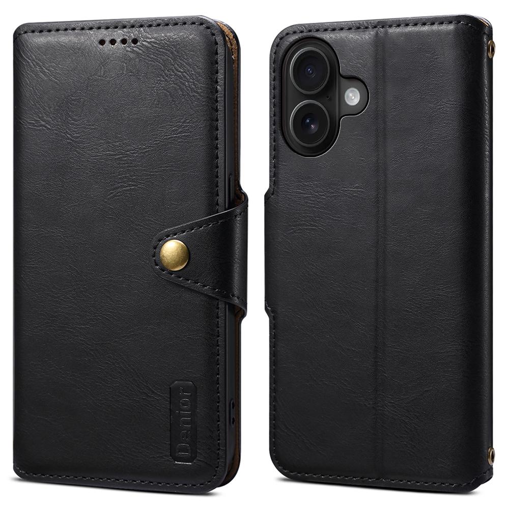 DENIOR For iPhone 16 Case Wallet Cowhide Texture Leather Phone Cover