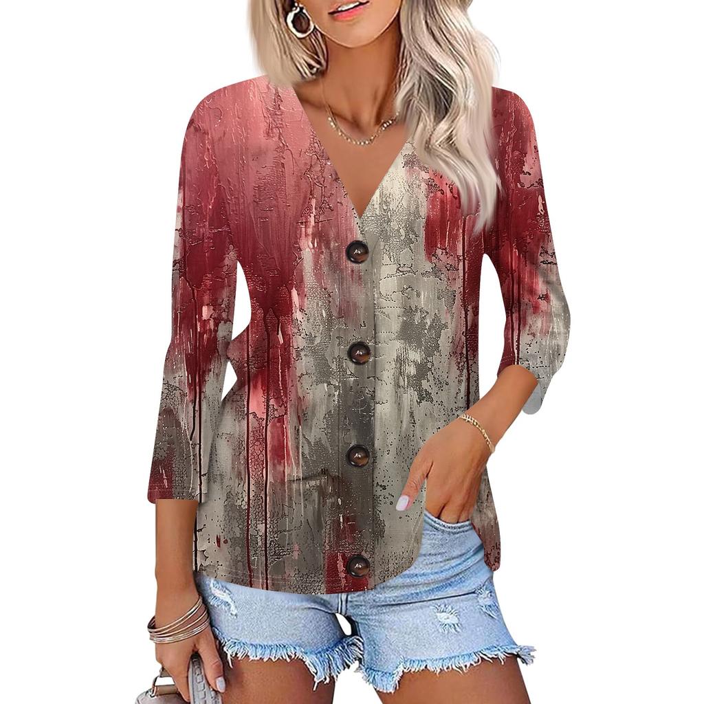 Mote dame avslappet trykk nedknapp skjorte 3/4 lange ermer topper