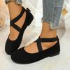 Fashion Sweet Suede Cross Strap Slip On Ballet Flats Women 2025 Summer Round Toe Flat Heels Shoes Size 43 Fashion Solid Mary Jane Shoes