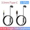 1/3/5Pcs 3.5mm/Type-c Wired Earbuds In Ear Headphone Soft Silicone Single Side Earplugs with Mic for Android Phone MP3 Players