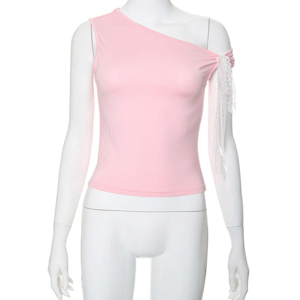 

Off Shoulder Balletcore Ribbon Bow Vest Slim Fit Women s Irregular T Shirt Summer S