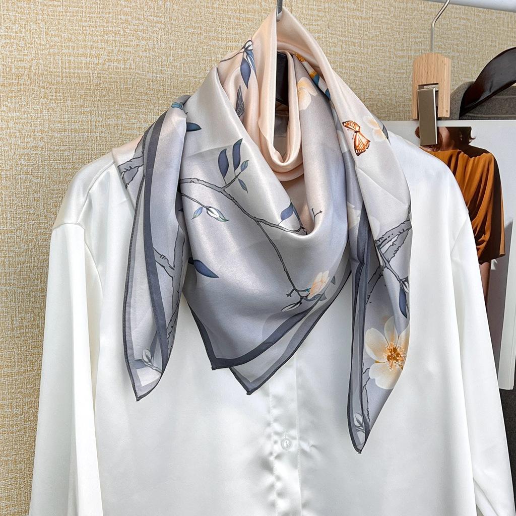 National Style Small Fresh Plum Silk Silk Scarf Spring And Autumn Scarf 100% Mulberry Silk 90 Square Scarf Decorative Scarf Shawl