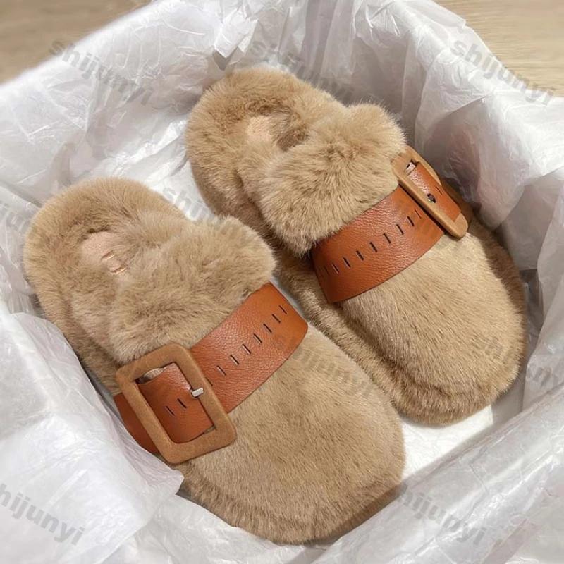 Mode Damen Dicke Sohle Flauschige Fellpantoffeln Bequeme Plüsch Baumwollgepolsterte Schuhe Damen Winter Plüsch Rutschfest Warme Baumwollpantoffeln