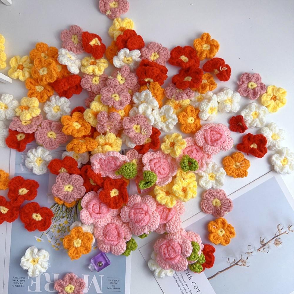 Knit Flower Head Creative Hand-woven Bouquet Clothes Bag Decorating Sewing Accessory Wedding Table Fake Ornament