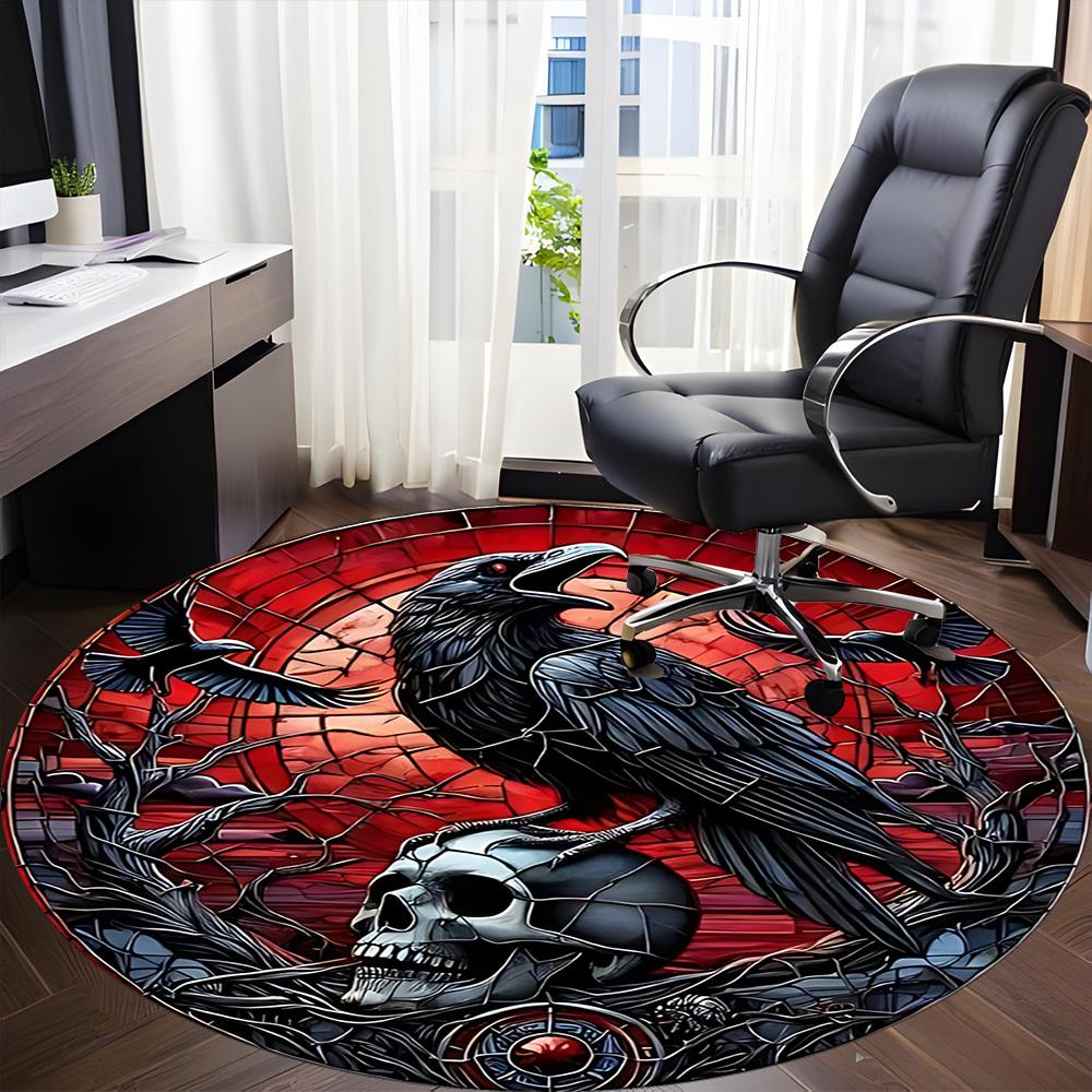 1pc Raven Skull Office Round Area Rug, Under Office Chairs Bedroom Living Room Home Decor, Room Deco, Available in Various Sizes