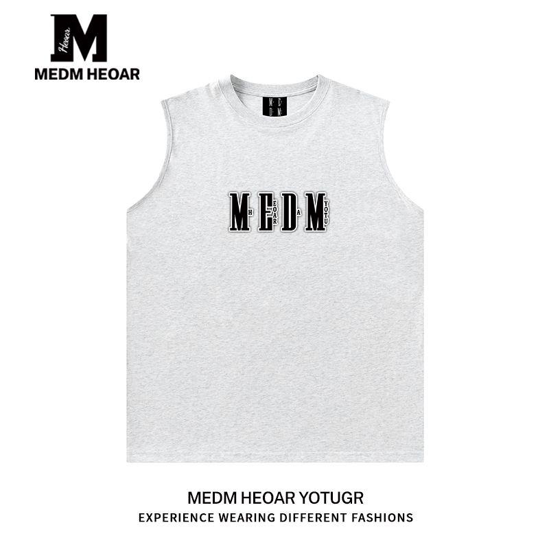 

Medm Heoar Trendy American Style Men s Summer Basketball Sports Loose Sleeveless T-Shirt Pure Cotton Fitness Outerwear Vest White Gray L