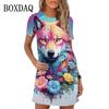 Cute cartoon animal print women's casual dog cat short sleeved mini dress summer new women's dress vest
