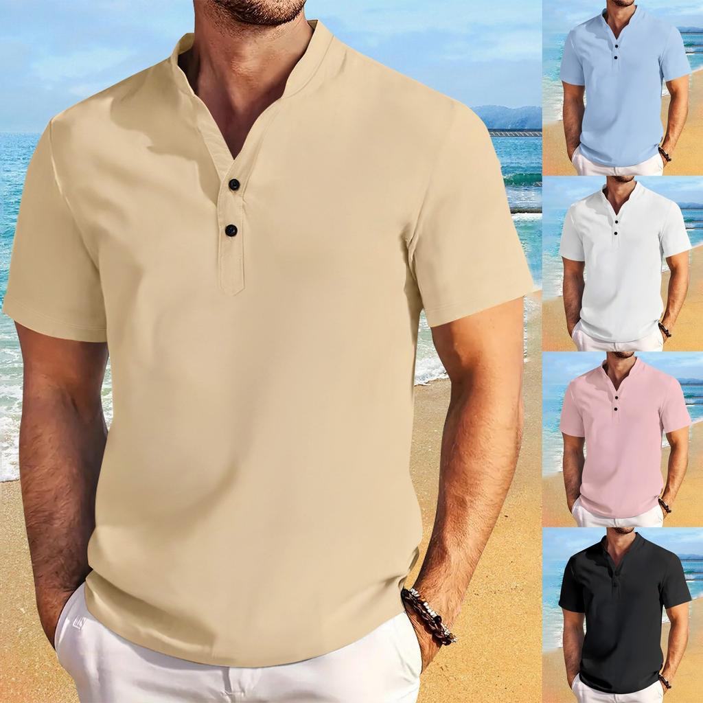 Men's Solid Color Button Tops Men's Sports Short Sleeve Shirt