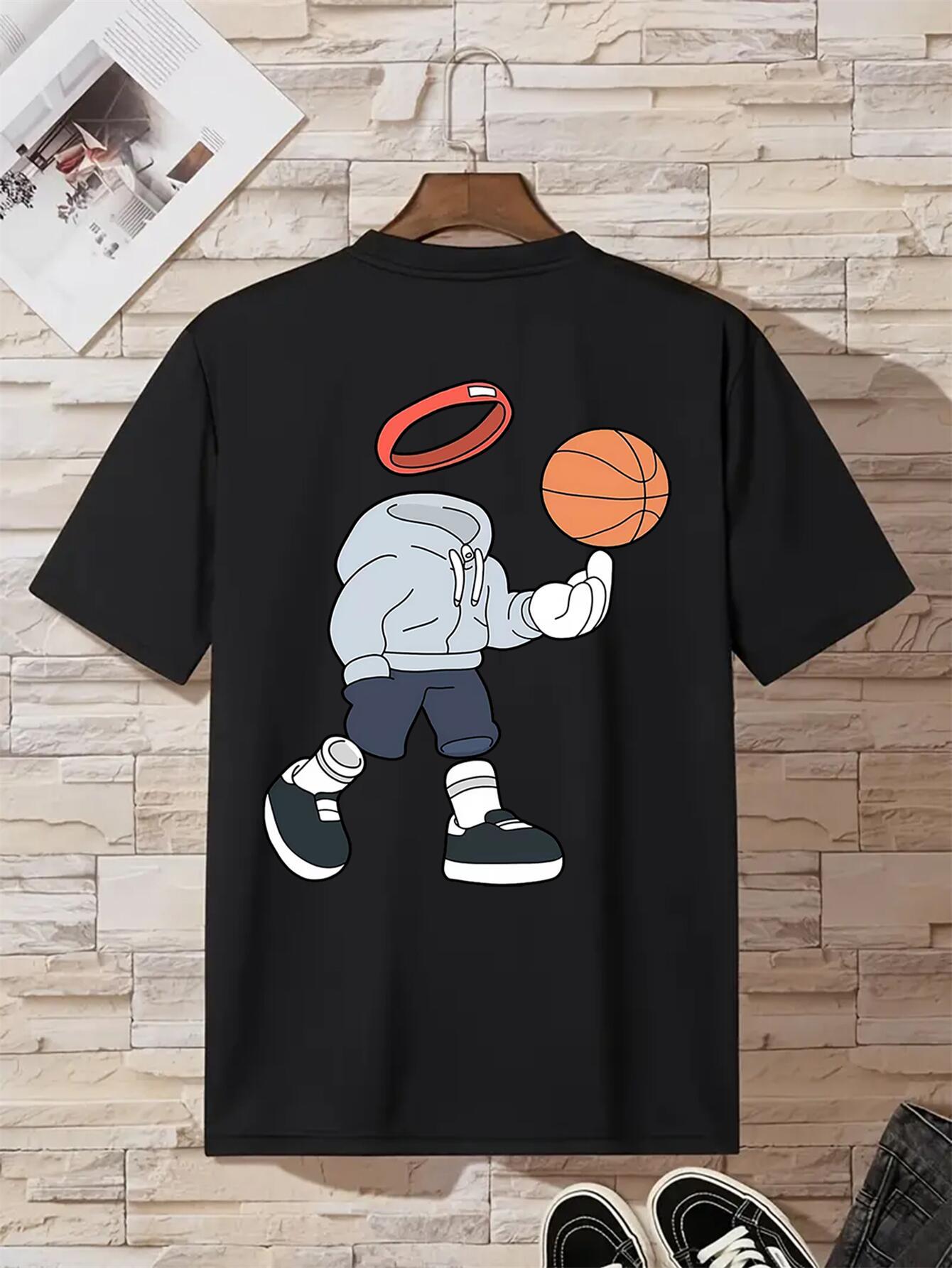 Men s Casual Basketball Graphic Tee - Crew Neck M