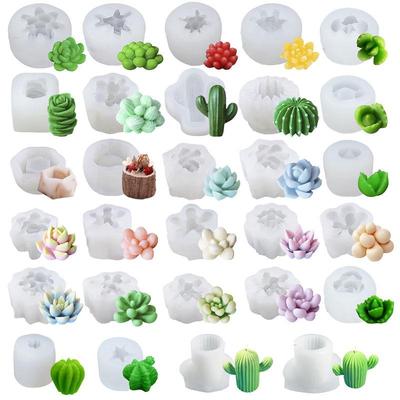 Serie di Succulente Trionfanti: Stampi in silicone fai da te per candele in resina epossidica a forma di cactus e piante in vaso