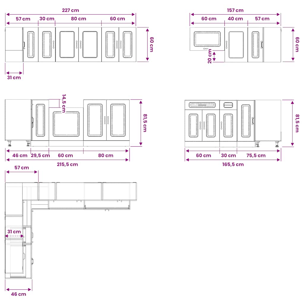 11 Piece Kitchen Cabinet Set Kalmar High Gloss White Wood Based Panel
