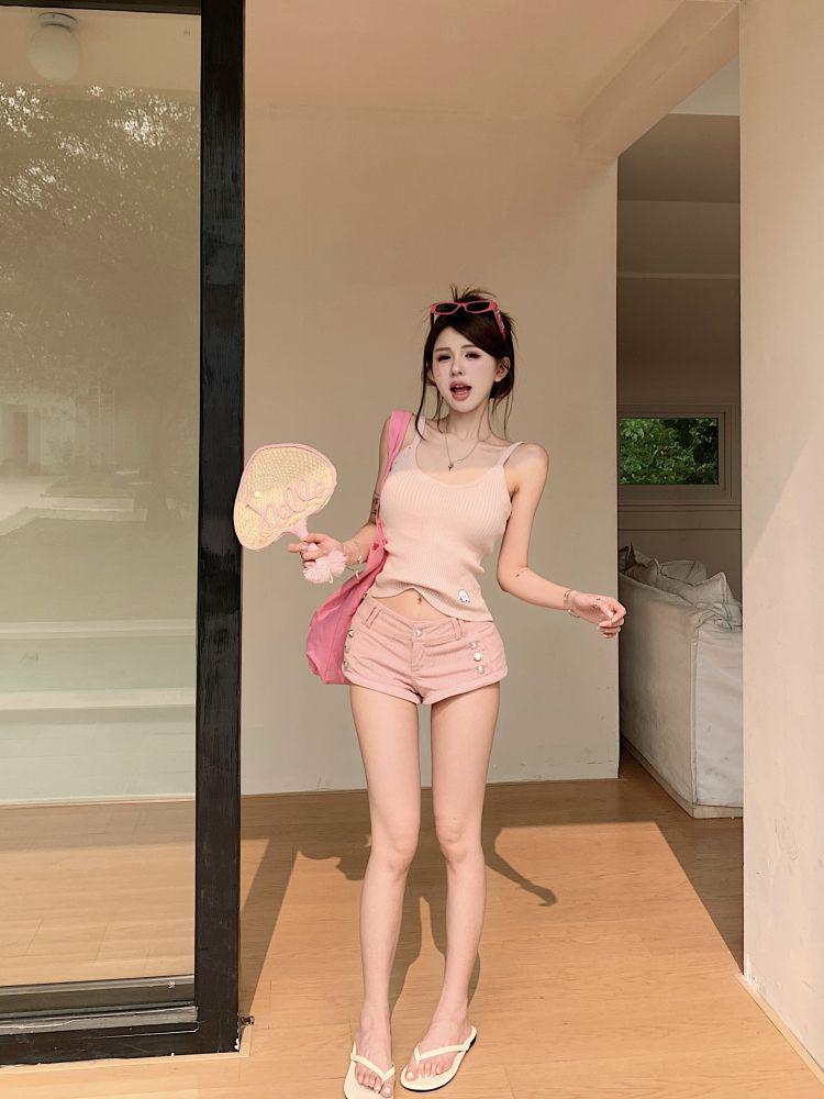 Spring 2025 Cartoon Embroidery Camisole: Women's Sweet & Spicy Slimming Top