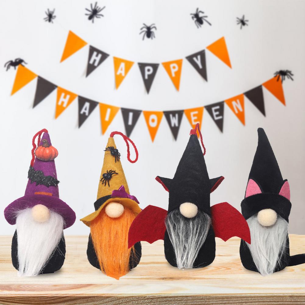 Good Luck Gnome Decoration Halloween Gnome Plush Doll Spooky Halloween Gnome Doll with Bat Pumpkin Black Cat Ornaments for A