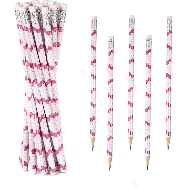 SAVITA 20pcs Pink Bow Themed Pencils with Eraser, Cute Wooden Pencils for Kids Girls Women Teacher Birthday Party Favors School Classroom Stationery