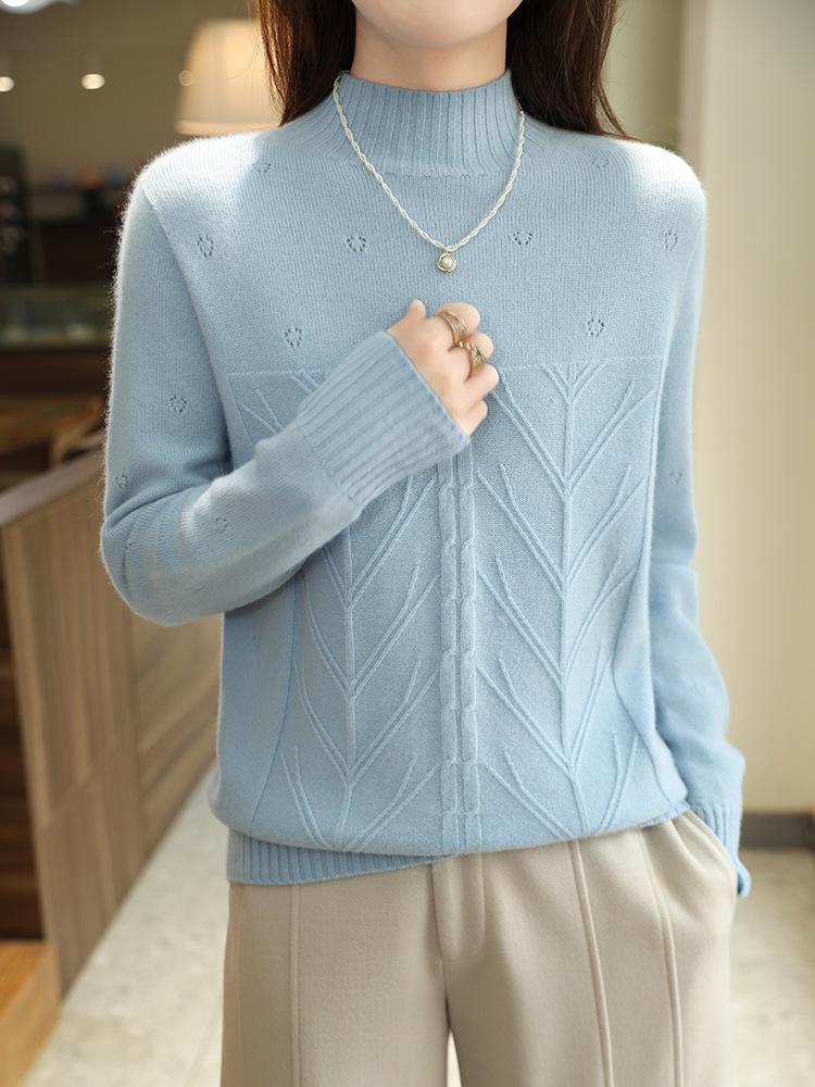 Fall/Winter Women's 100% Pure Wool Heart Jacquard High Neck Sweater Pullover