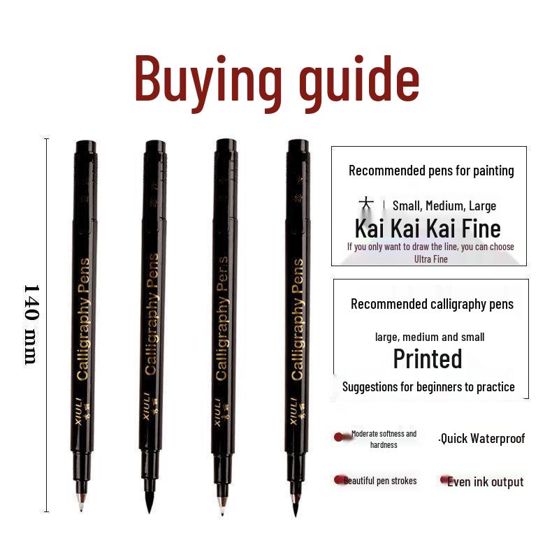 Versatile Calligraphy Pen Set: Refillable Soft Tips for Practice & Art - Includes Large, Medium, Small & Extra-Fine for Sutras, Painting & Outlining.
