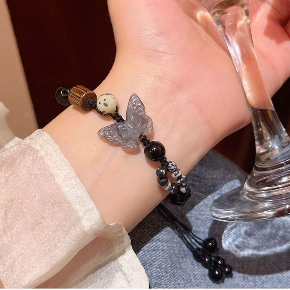 Exquisite Charm New Chinese Style Hand Rope Pendant Adjustable Butterfly Ink Wash Bracelet Hand Rope Jewelry Accessories