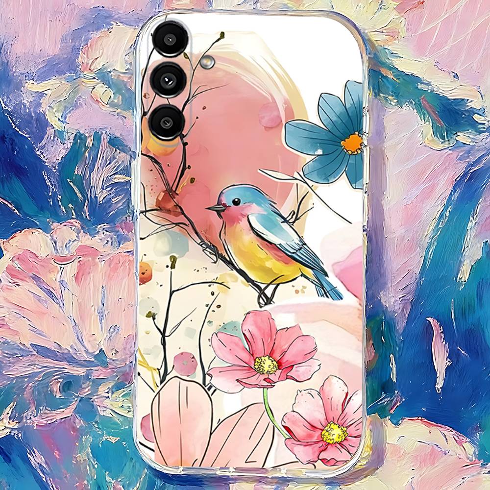 Bird Hummingbird Painting Phone Case For Samsung S30,S25,S24,S23,S21,S22,S20,S10,5G,FE,lite,PIus,Ultra Transparent Cover
