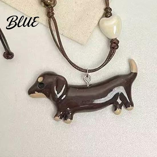 Handcrafted Ceramic Pendant Dachshund Necklace Mini Dog Charm Girls Animal-themed