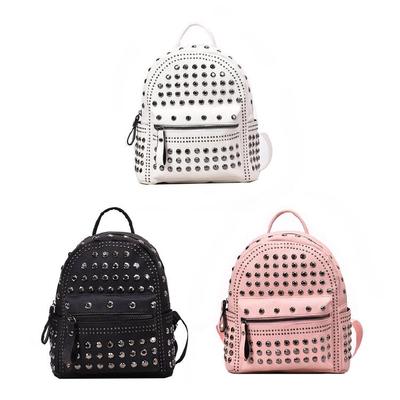 Retro Leather Backpack All-match Satchel Rivet Studded School Bag for Shopping