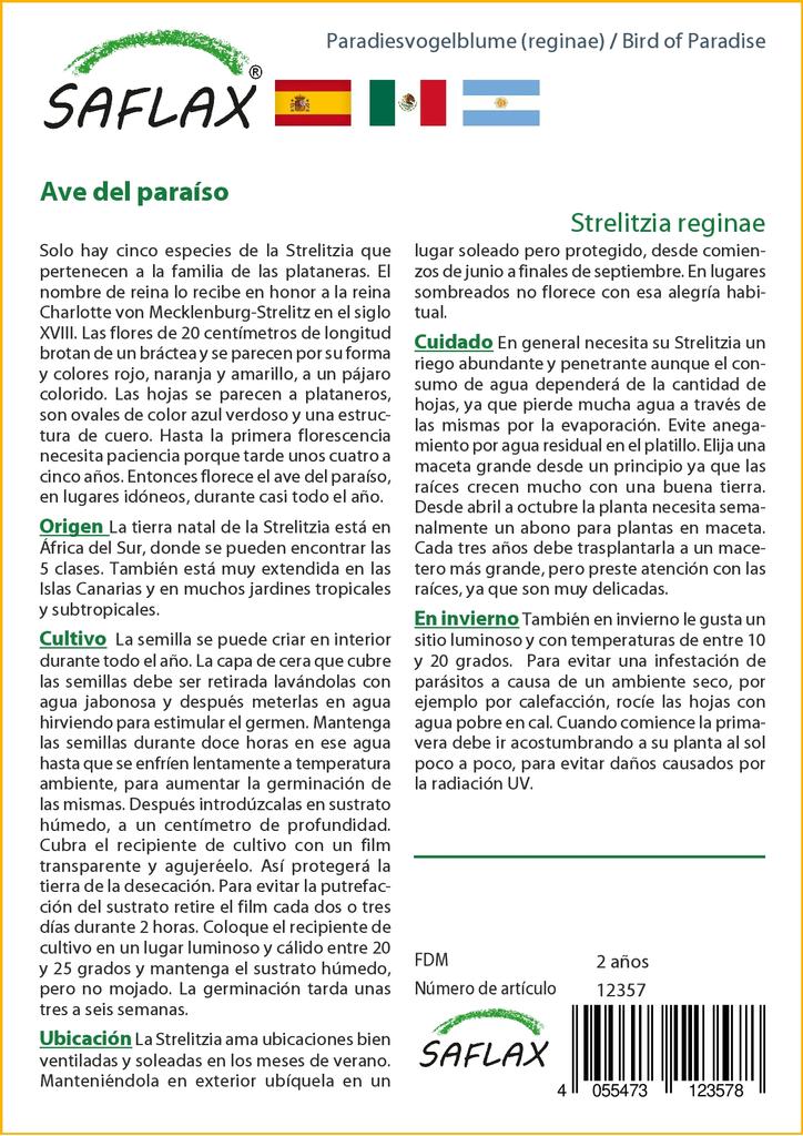SAFLAX Bird of Paradise - 5 semen - Se substrátem pro lepší pěstování - Strelitzia reginae