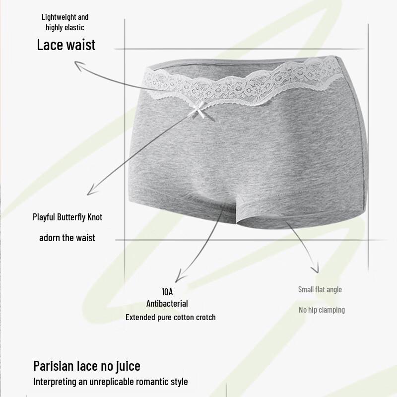 MIIOW Women's French Lace Antibacterial Flat-Leg Briefs, 3-Pack