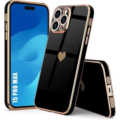 Case - Luxury - for iPhone 15 Pro Max - Shockproof - Heart Pattern - Black