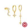 Sterling Evil Eye Octagram Moon Stud Hoop Earring Set With Cubic Zirconia Pearl Women