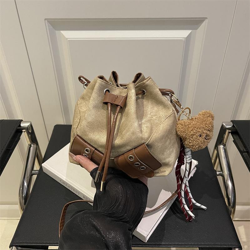 Складная ретро универсальная джинсовая персональная сумка-ведро женская модная повседневная простая сумка-мессенджер для поездок на работу No pendant белый