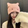 Solid Color Knitted Hats Cat Ear Pullover Beanie Caps Cute Skull Cap