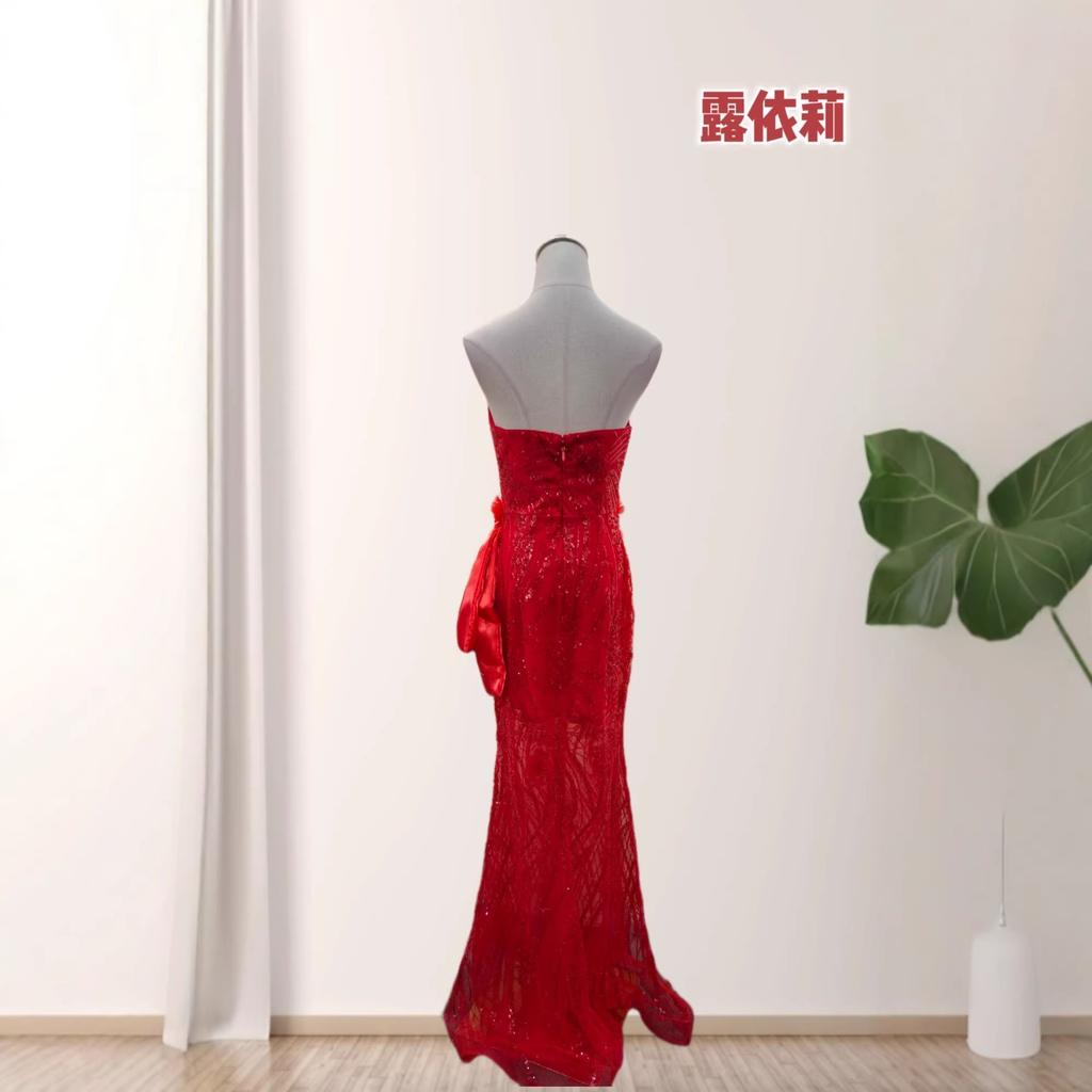 European and American new sexy tube top three-dimensional flower slim hip bow party dinner long dress